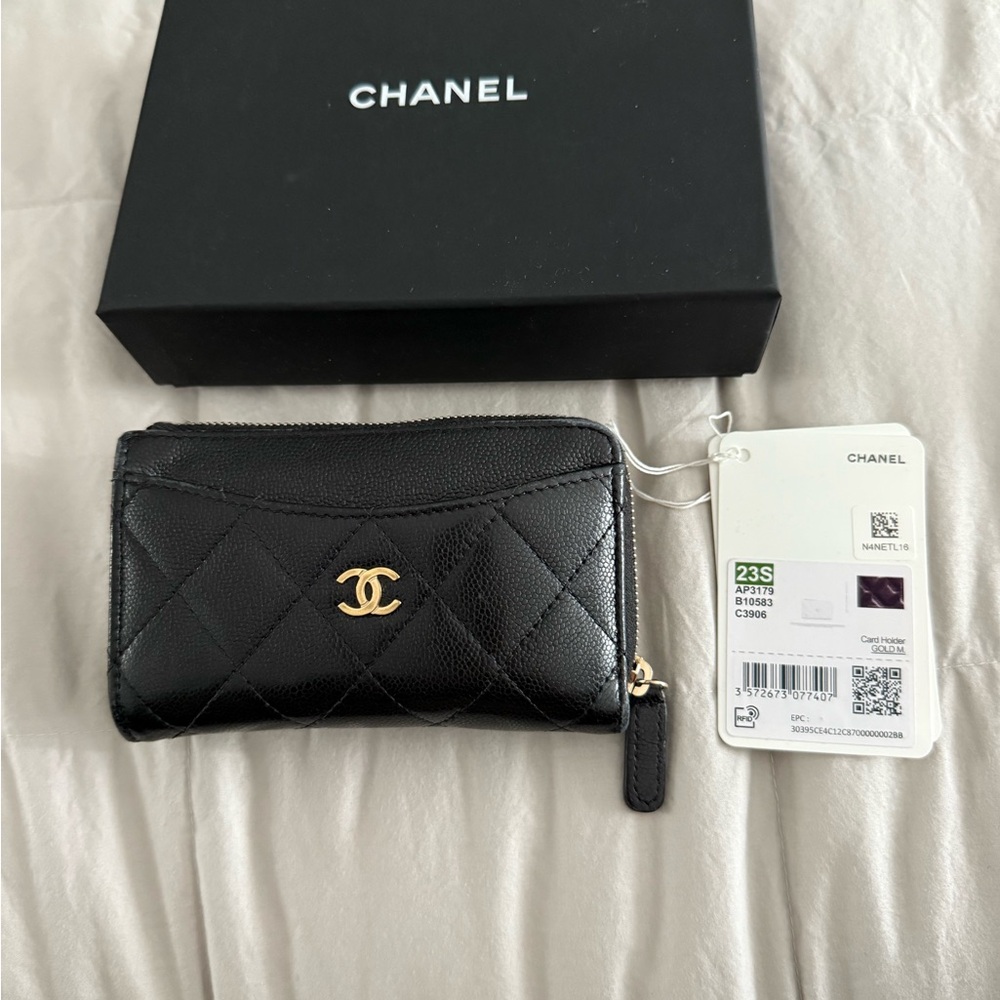 Chanel Black Quilted Wallet with Gold Logo